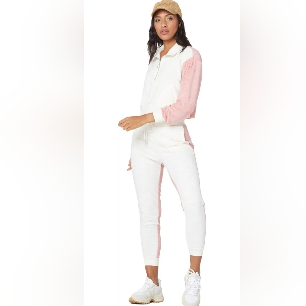 L*Space 2 Piece Set, Best Life Crop, Back at it Pants, TerryCloth Pink Ivory NWT